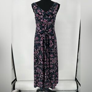 INC INTERNATIONAL‎ CONCEPTS INTIMATES LONG BLACK FLORAL DRESS SOFT SLIPS ON